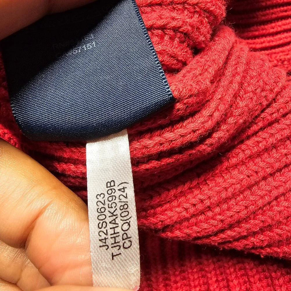 Tommy Hilfiger Cable Knit Sweater Womens XL Red Cotton Blend TJHHAK599B Pullover